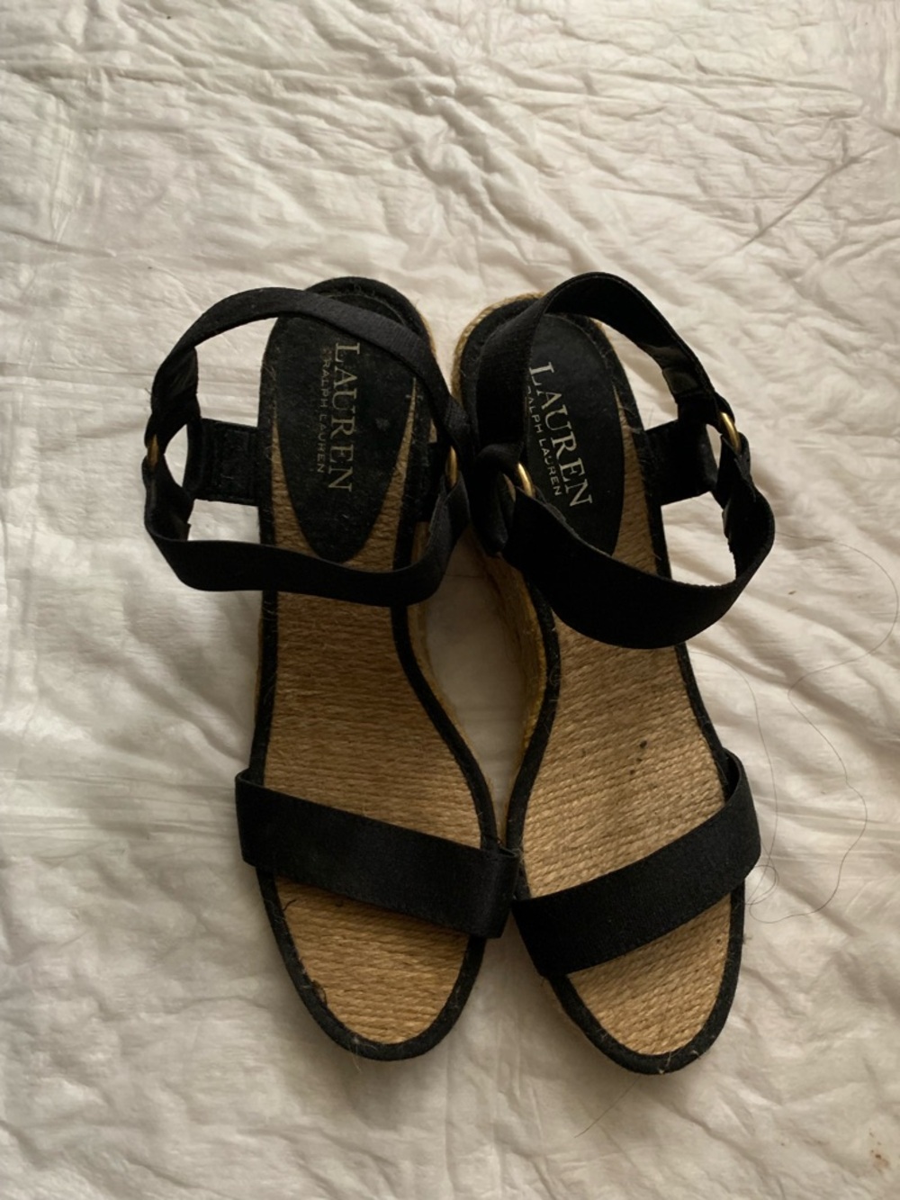 Lauren Ralph Lauren Black Jute Espadrille Wedge Sandals